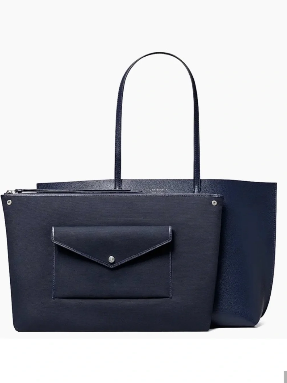 Tory Burch Perry Tote Navy Blue Leather Laptop Pocket